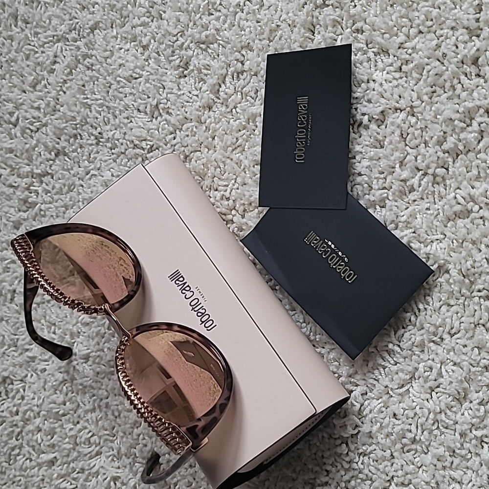 Roberto Cavalli Rose Gold Chain Tortoise Sunglasses | NWT Luxury Designer